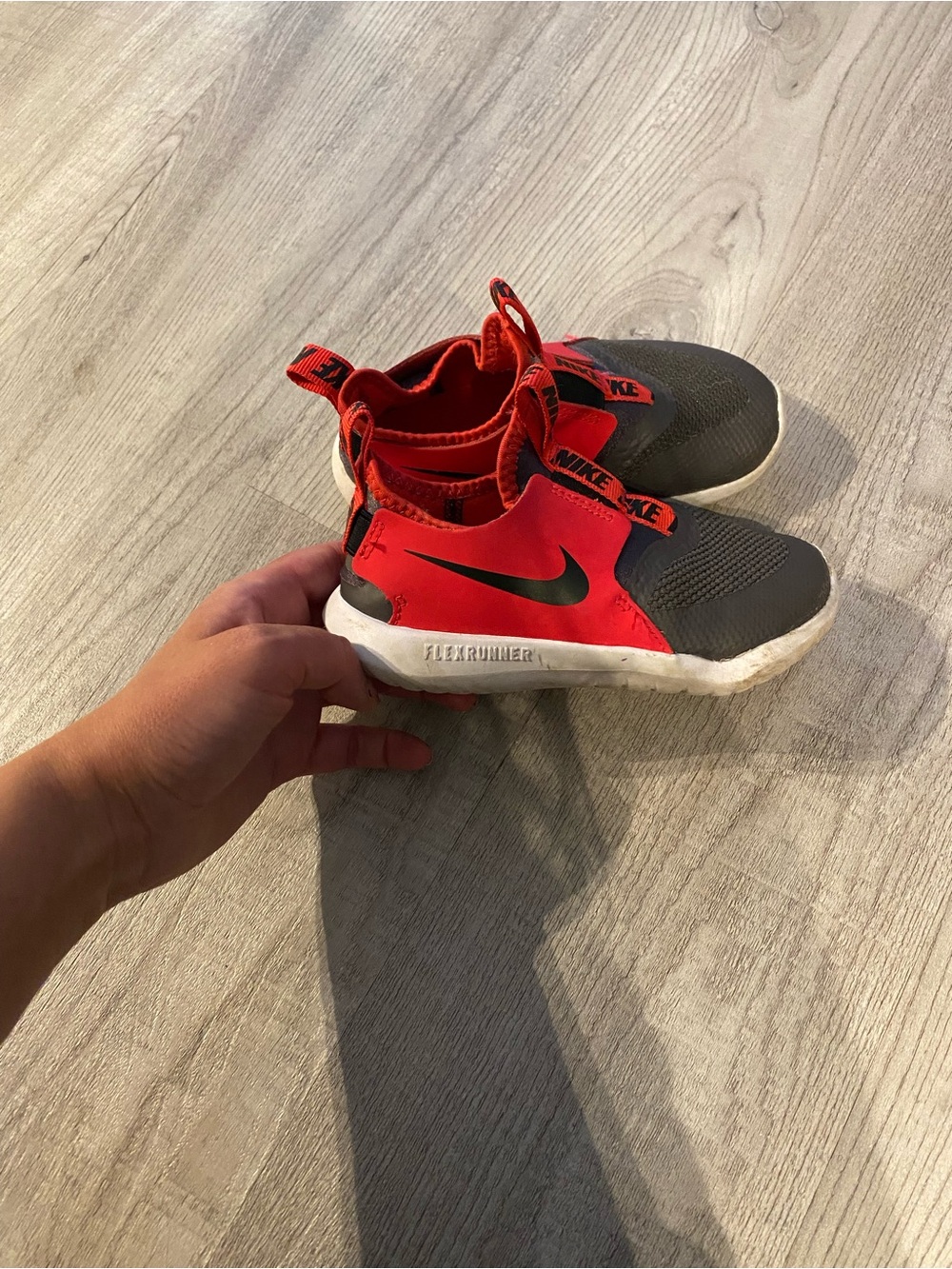 Nike Kids Red and Gray Slip-On Flex Runner Sneakers
